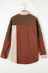Colorblock Curved Hem Corduroy Shacket with Pocket
